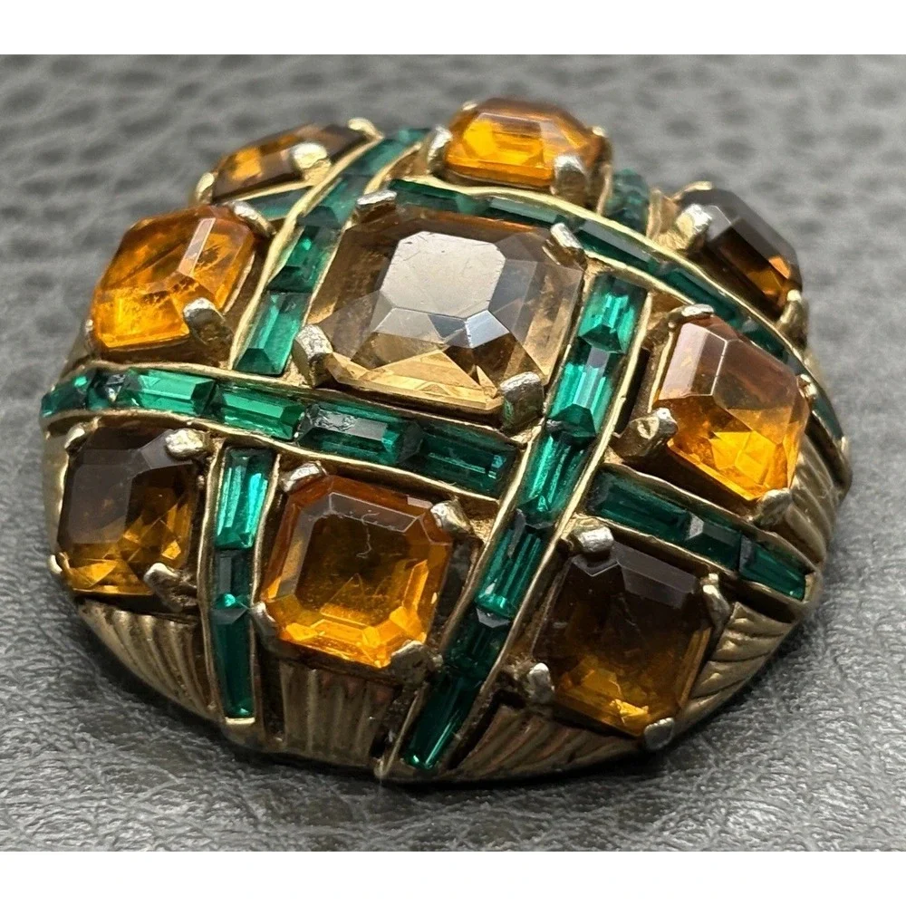 Marcel Boucher Vintage Dome Rhinestone Checkerboard Brooch